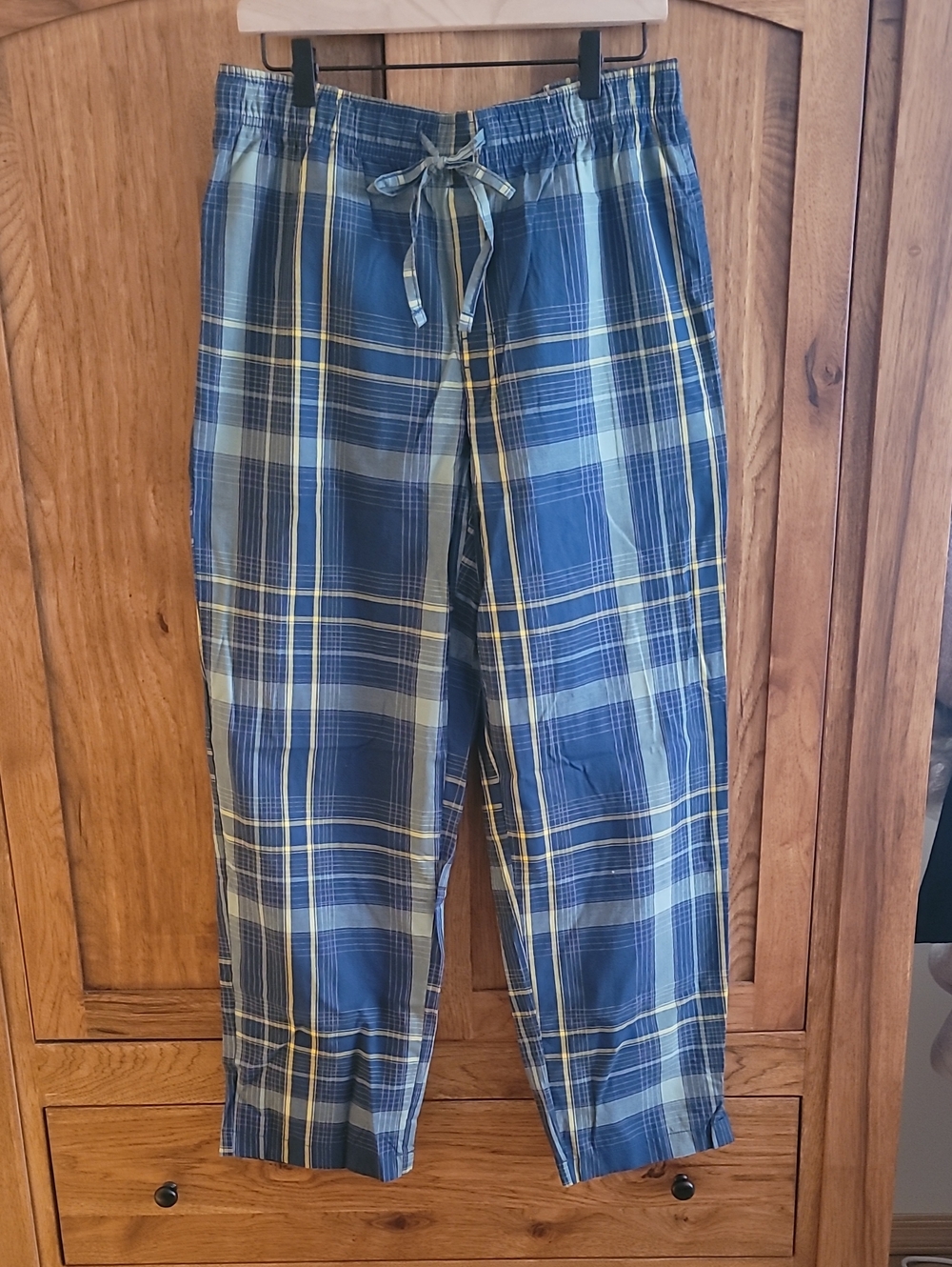 100% Cotton Blue and Yellow Plaid Men's Pajama Joggers